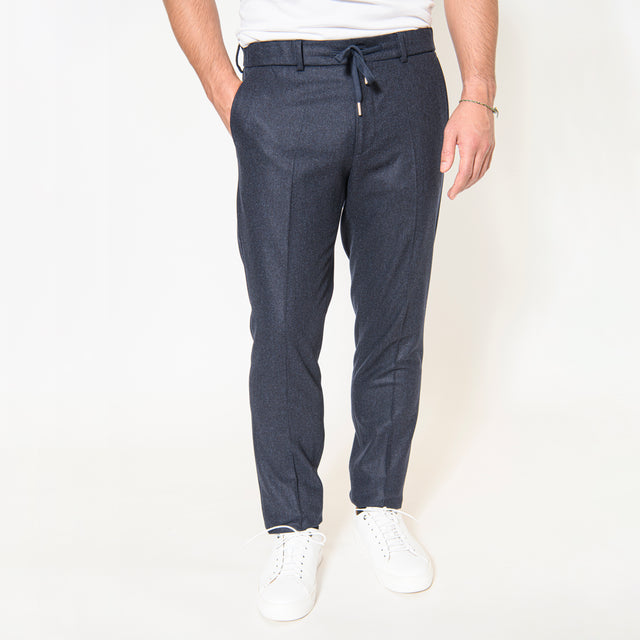 Pantalon "Ayrton" à Lacet amovible en Flanelle Bleu Marine Vitale Barberis Canonico