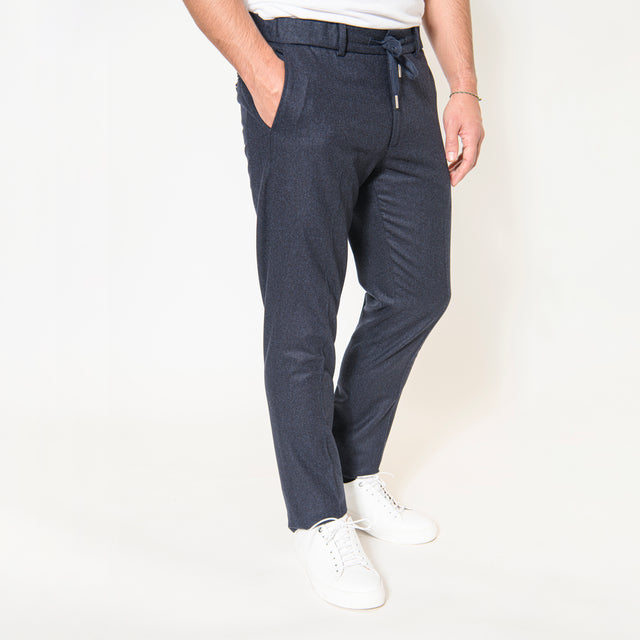 Pantalon "Ayrton" à Lacet amovible en Flanelle Bleu Marine Vitale Barberis Canonico