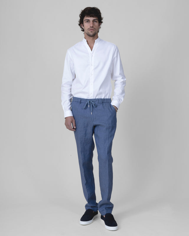 Pantalon à lacet Amovible "Corinthe" en Lin Bleu