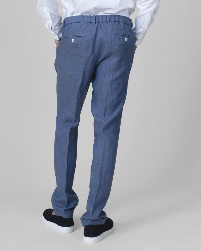 Pantalon à lacet Amovible "Corinthe" en Lin Bleu