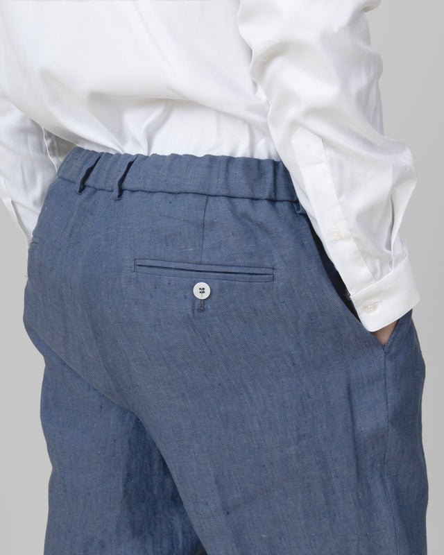 Pantalon à lacet Amovible "Corinthe" en Lin Bleu