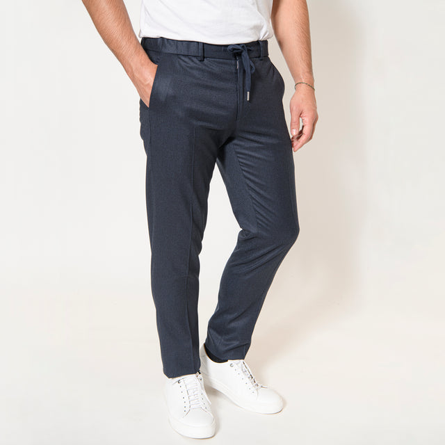 Pantalon "Fangio" à Lacet amovible en Flanelle à Micro-Pied de Poule Bleu Marine Vitale Barberis Canonico