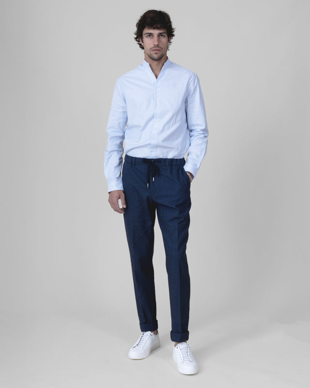 Pantalon à lacet Amovible "Laganas" Piqué en Coton Lin Elasthanne Marine & Blanc