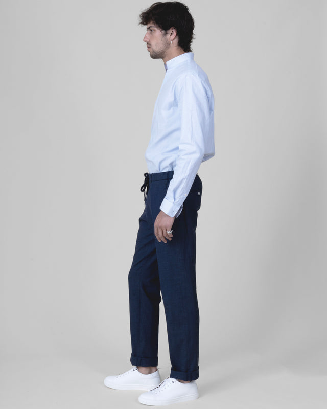 Pantalon à lacet Amovible "Laganas" Piqué en Coton Lin Elasthanne Marine & Blanc