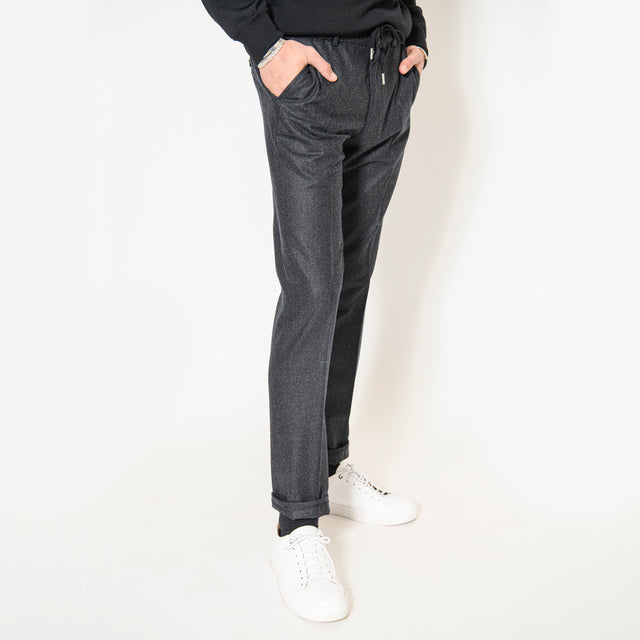 Pantalon "Luigi" à Lacet amovible en Flanelle Gris Anthracite Vitale Barberis Canonico
