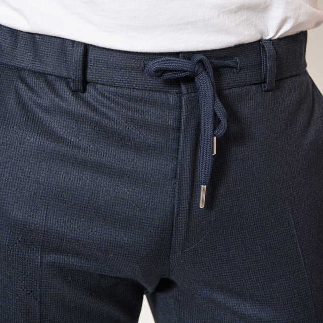 Pantalon "Fangio" à Lacet amovible en Flanelle à Micro-Pied de Poule Bleu Marine Vitale Barberis Canonico