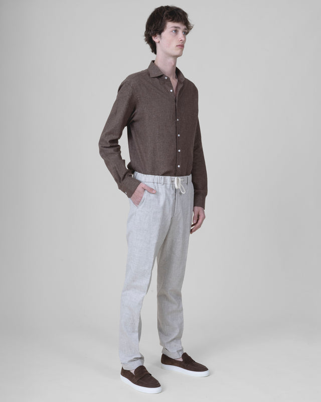 Pantalon à lacet Amovible "Laganas" Piqué en Coton Lin Elasthanne Café & Beige