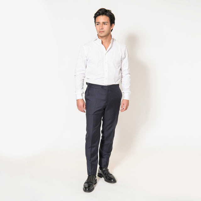 Pantalon "Paris" Bleu Marine en Laine de Chez Vitale Barberis Canonico avec Pattes de Serrage