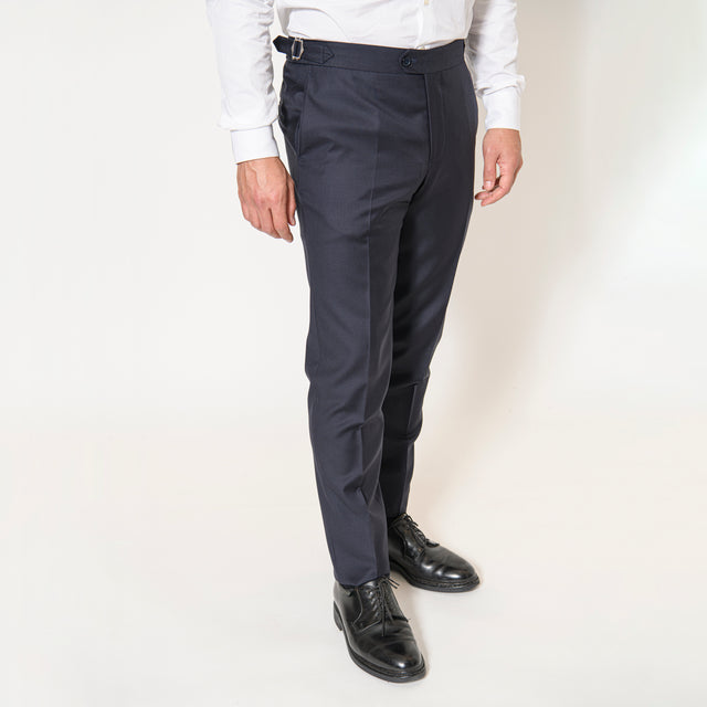Pantalon "Paris" Bleu Marine en Laine de Chez Vitale Barberis Canonico avec Pattes de Serrage