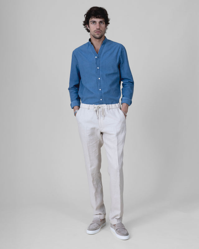Pantalon à lacet Amovible "Solenzara" en Lin Beige Tissus Loro Piana®