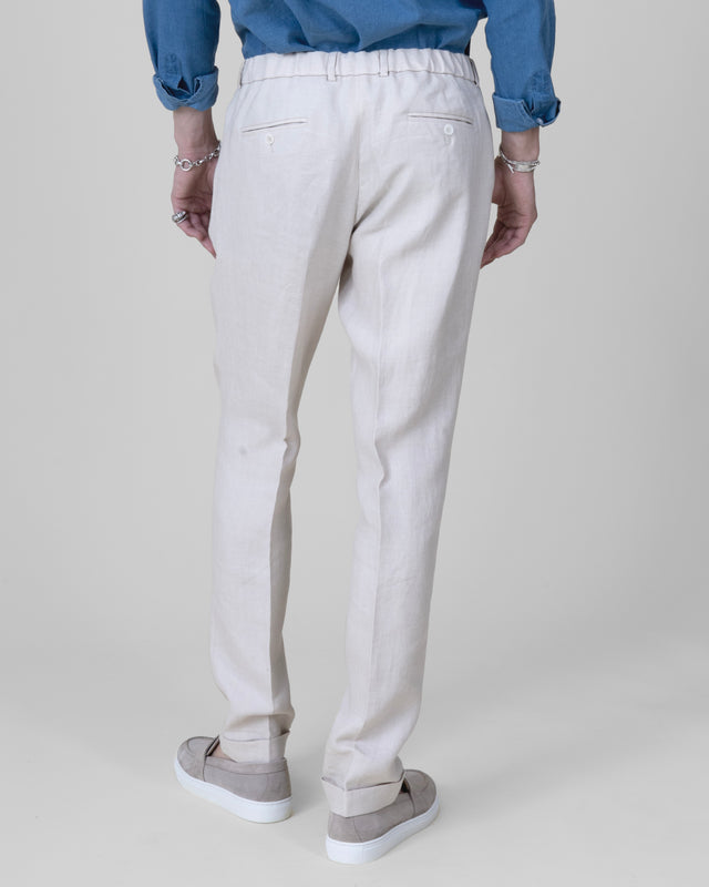 Pantalon à lacet Amovible "Solenzara" en Lin Beige Tissus Loro Piana®