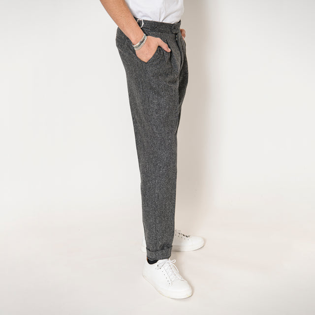 Pantalon à Pinces "Giuseppe" en Tweed de Flanelle Mélangée Grise