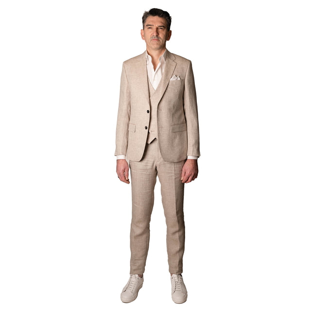 Costume en Lin "Porquerolles" à Chevrons Beige de chez Angelico
