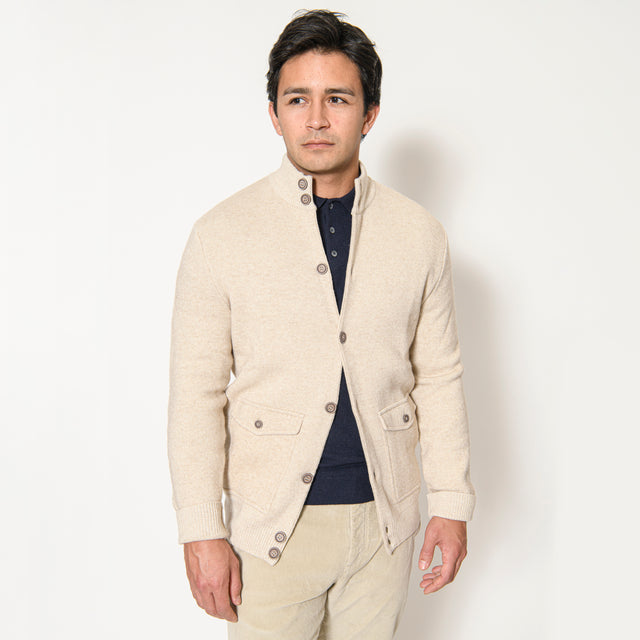 Pull Veste "Syracuse" Boutonnée Beige à Poches Demi Lune