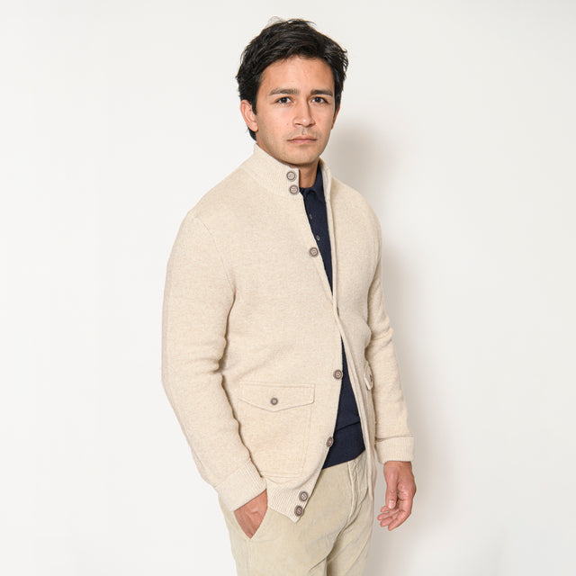 Pull Veste "Syracuse" Boutonnée Beige à Poches Demi Lune
