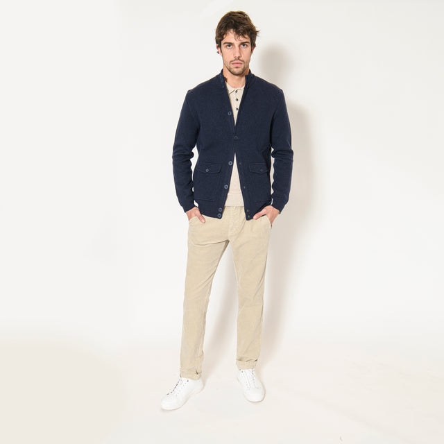 Pull Veste "Syracuse" Boutonnée Bleu Marine à Poches Demi Lune