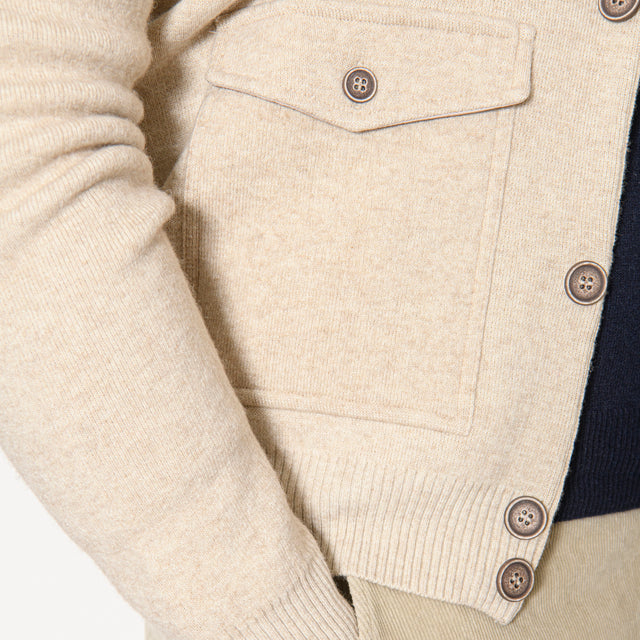 Pull Veste "Syracuse" Boutonnée Beige à Poches Demi Lune