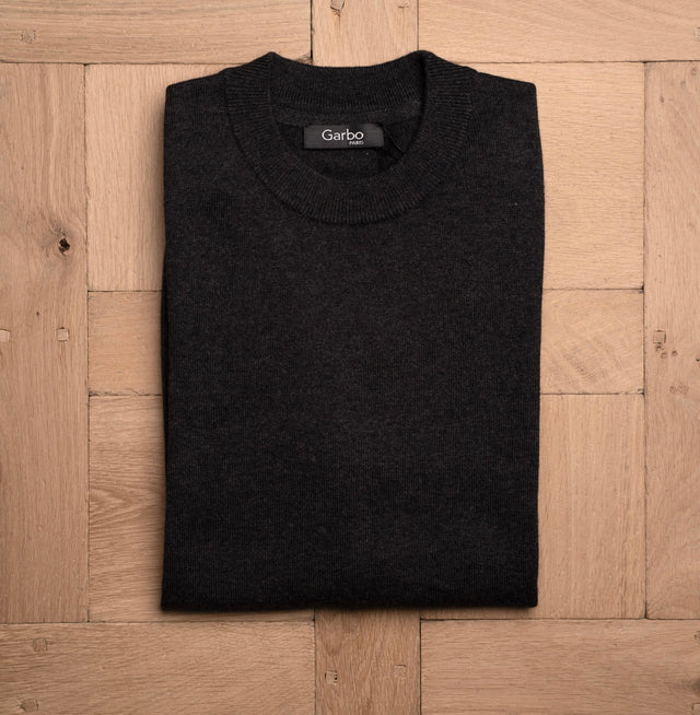 Pull Col Rond Gris Anthracite en Coton et Cachemire