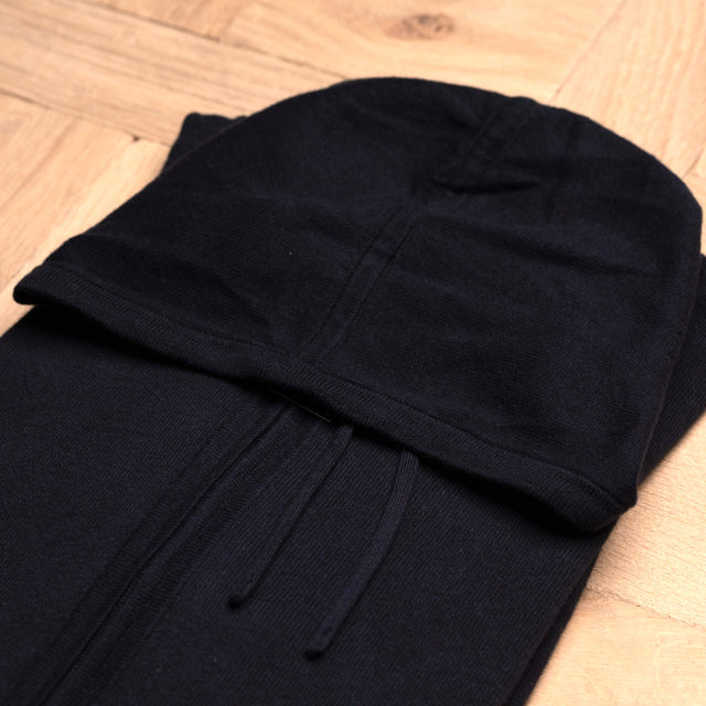 Pull Sweat à Capuche Zippé Bleu Marine en Coton et Cachemire