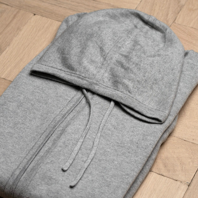 Pull Sweat à Capuche Zippé Gris Clair en Coton et Cachemire