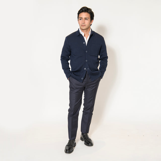 Pull Veste "Portofino" Boutonnée Bleu Marine 1 poche côté Coeur