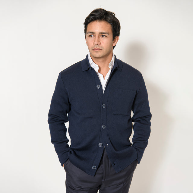 Pull Veste "Portofino" Boutonnée Bleu Marine 1 poche côté Coeur