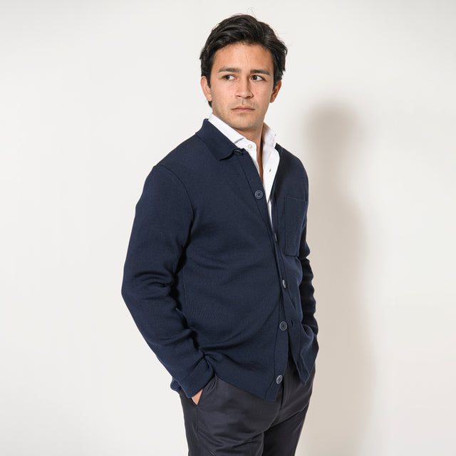 Pull Veste "Portofino" Boutonnée Bleu Marine 1 poche côté Coeur