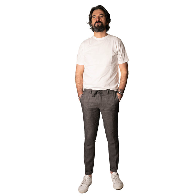 Pantalon en Lin "Santa Giulia" à Lacet amovible Gris de Chez Angelico