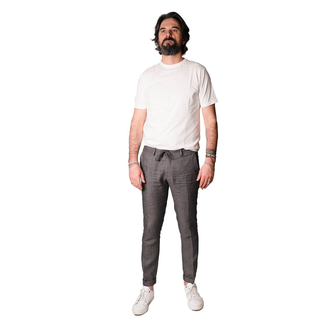 Pantalon en Lin "Santa Giulia" à Lacet amovible Gris de Chez Angelico