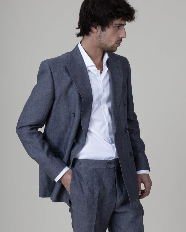 Costume Croisé "Santorin" en Lin Gris Moyen