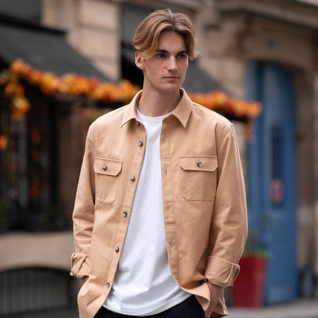 Surchemise "Alex" Camel en Flanelle de Coton Epaisse