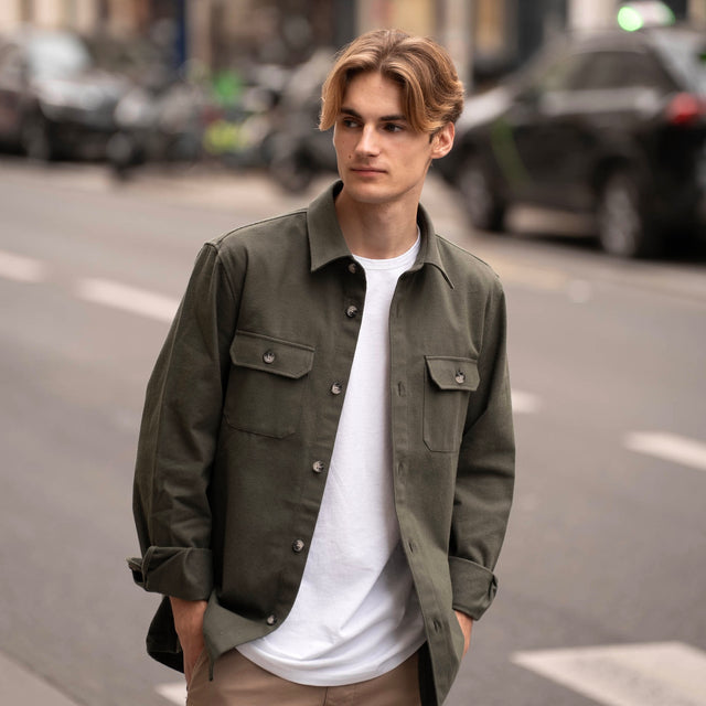 Surchemise "Alex" Kaki en Flanelle de Coton Epaisse