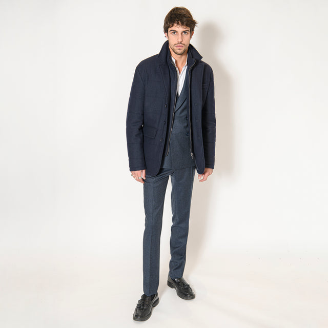 Blouson "Vérone" Matelassé Bleu Marine en Laine Mélangé avec Plastron intérieur amovible