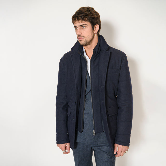Blouson "Vérone" Matelassé Bleu Marine en Laine Mélangé avec Plastron intérieur amovible