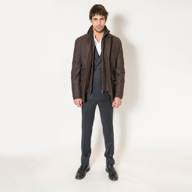 Blouson "Vérone" Matelassé Marron en Laine Mélangé avec Plastron intérieur amovible