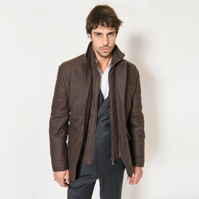 Blouson "Vérone" Matelassé Marron en Laine Mélangé avec Plastron intérieur amovible