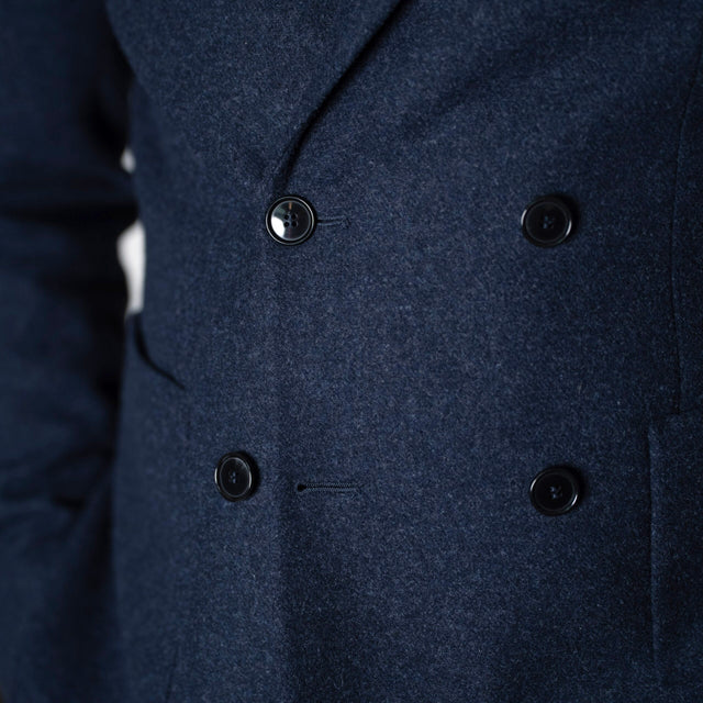 Veste Croisé "Birmingham" en Flanelle Bleu Marine et Poches Plaquées Vitale Barberis Canonico