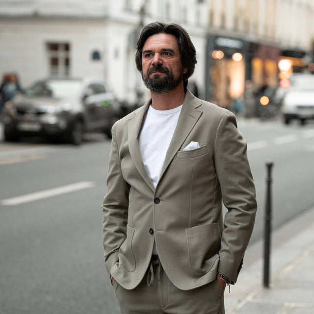 Veste Napolitaine "Stoke Park" Beige en Coton épaisse à Poches Plaquées