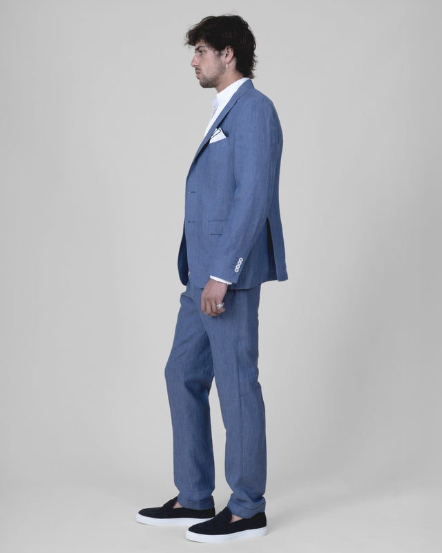 Veste Napolitaine "Corinthe" en Lin Bleu