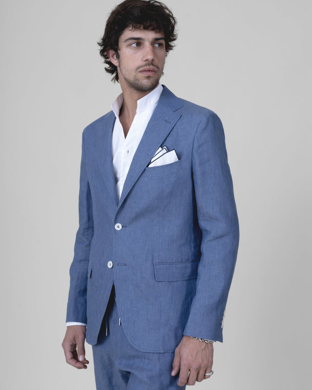 Veste Napolitaine "Corinthe" en Lin Bleu
