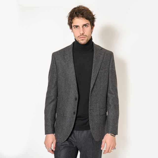 Veste à Coudières "Enzo" en Tweed de Laine et Cachemire Gris Anthracite Chinée Bottoli
