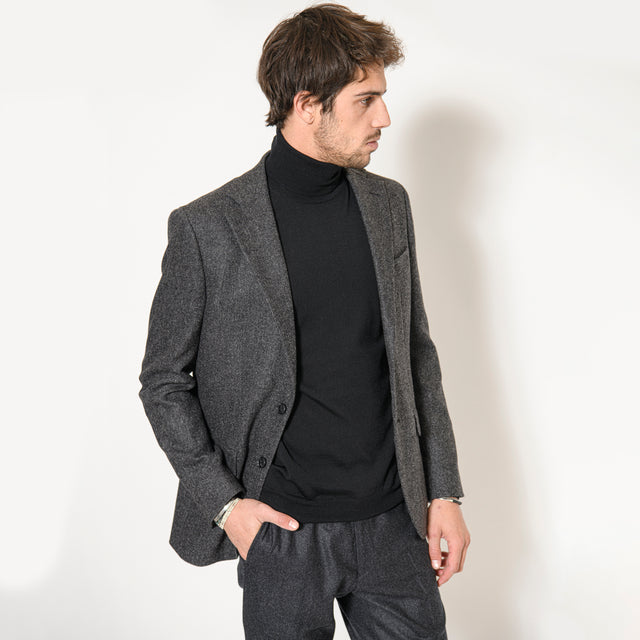Veste à Coudières "Enzo" en Tweed de Laine et Cachemire Gris Anthracite Chinée Bottoli