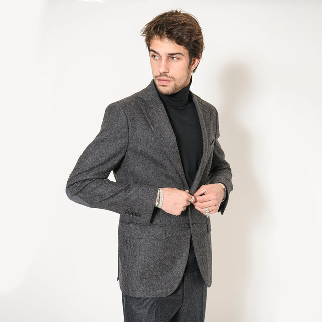 Veste à Coudières "Enzo" en Tweed de Laine et Cachemire Gris Anthracite Chinée Bottoli