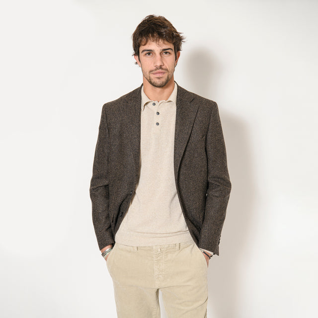 Veste à Coudières "Enzo" en Tweed de Laine et Cachemire Tabac Chinée Bottoli