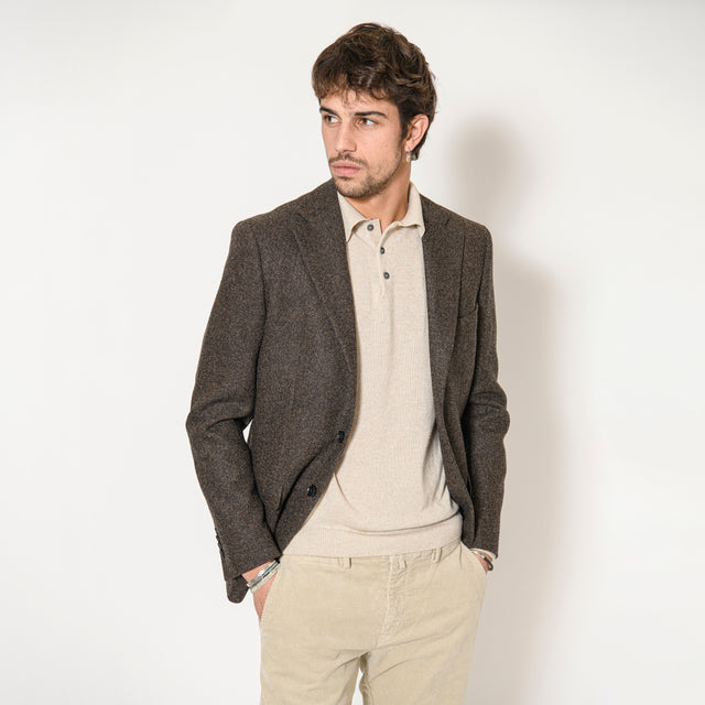 Veste à Coudières "Enzo" en Tweed de Laine et Cachemire Tabac Chinée Bottoli