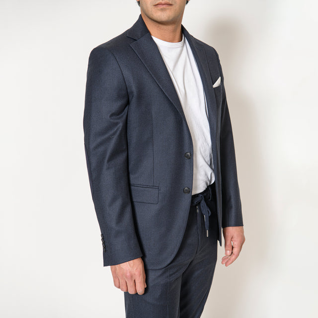 Veste "Fangio" en Laine à Tout Petit Pied de Poule Bleu marine avec Coudières Vitale Barberis Canonico