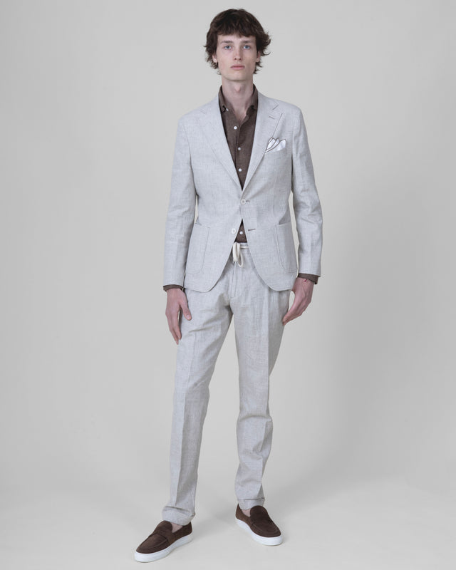 Veste Napolitaine "Laganas" Piquée en Coton Lin Elasthanne Café & Beige