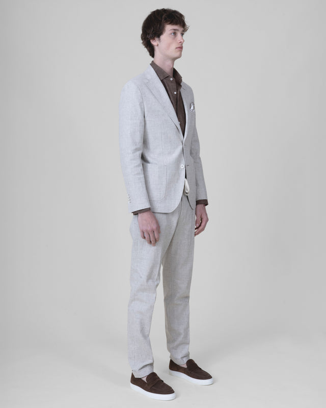 Veste Napolitaine "Laganas" Piquée en Coton Lin Elasthanne Café & Beige