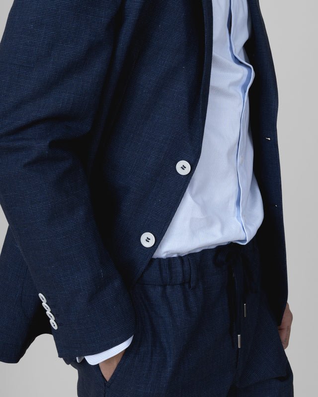 Veste Napolitaine "Laganas" Piquée en Coton Lin Elasthanne Marine & Blanc