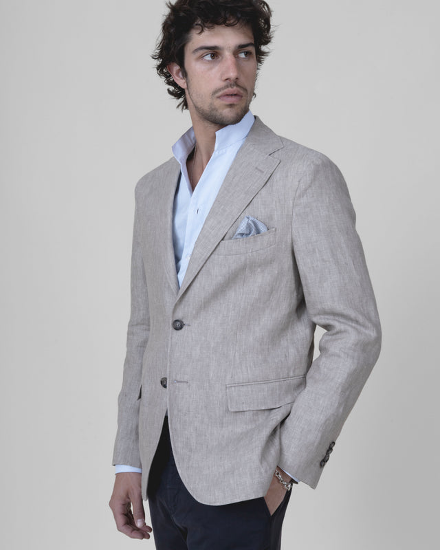 Veste Napolitaine "Corinthe" en Lin Beige / Sable